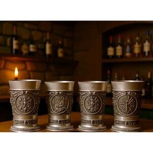 4 Set Vintage Hunter Beaker Cordial Cups German Barware Pirate Decor Collection